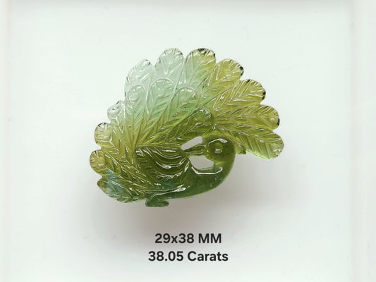 Rare! Natural Tourmaline Peacock Carving | Hand-Carved Bird Gemstone