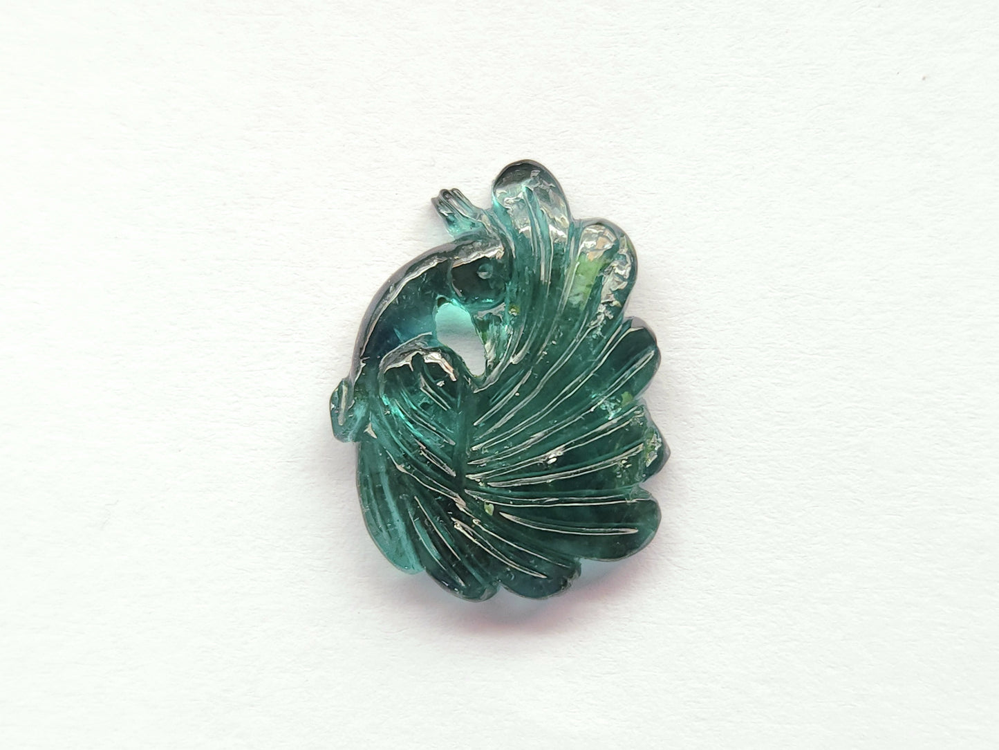 Natural Tourmaline Peacock Carving | Hand-Carved Bird Gemstone