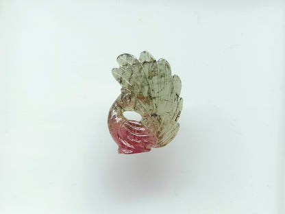 Natural Bio-Tourmaline Peacock Carving | Hand-Carved Bird Gemstone