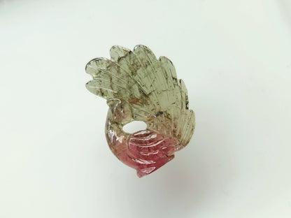 Natural Bio-Tourmaline Peacock Carving | Hand-Carved Bird Gemstone