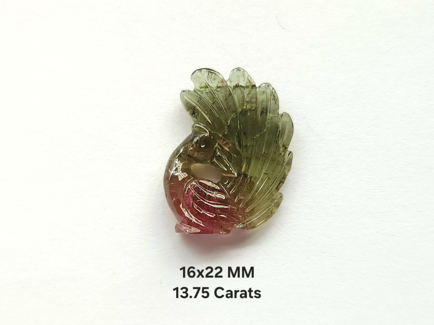 Natural Bio-Tourmaline Peacock Carving | Hand-Carved Bird Gemstone