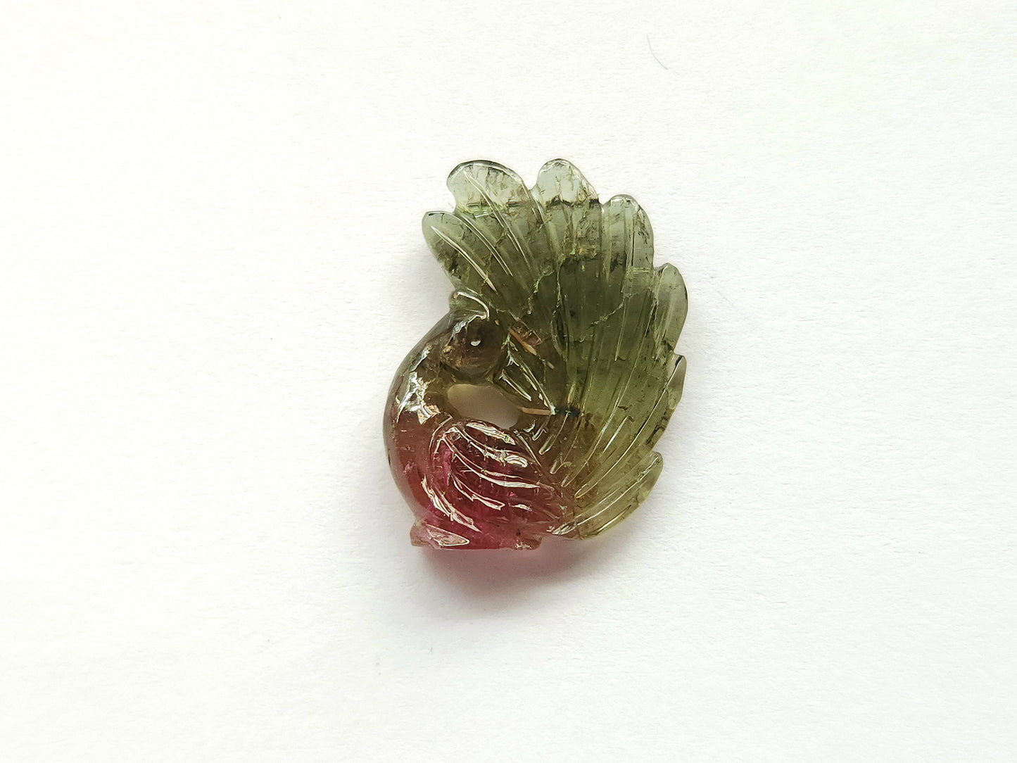 Natural Bio-Tourmaline Peacock Carving | Hand-Carved Bird Gemstone