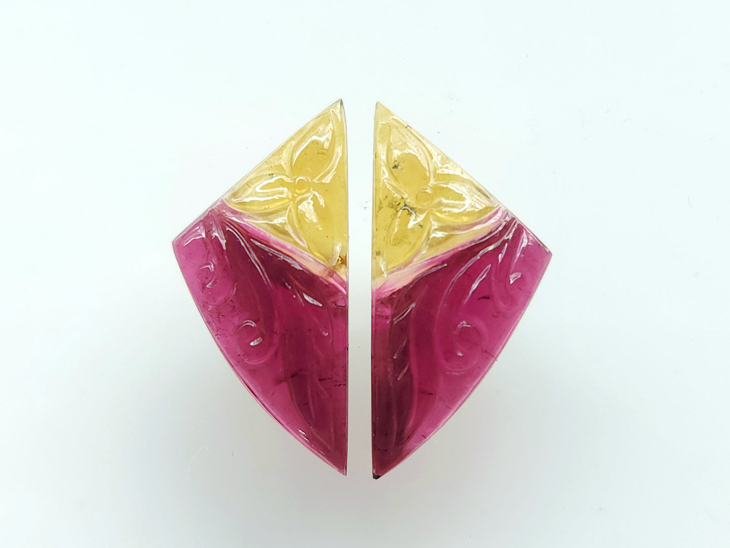 Natural Bio-Tourmaline Fancy Shape Carving Pair| Hand-Carved Pair Gemstone