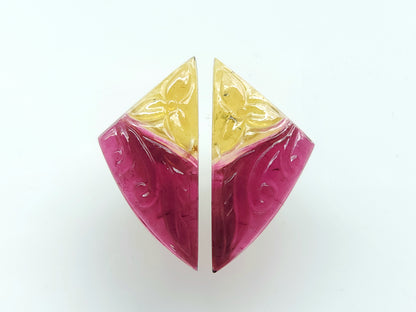 Natural Bio-Tourmaline Fancy Shape Carving Pair| Hand-Carved Pair Gemstone