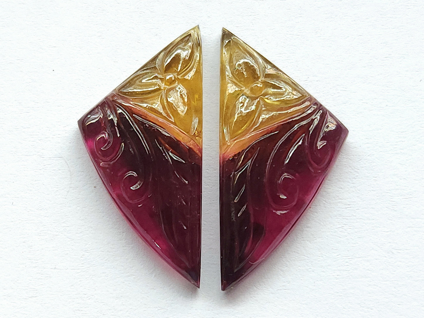 Natural Bio-Tourmaline Fancy Shape Carving Pair| Hand-Carved Pair Gemstone