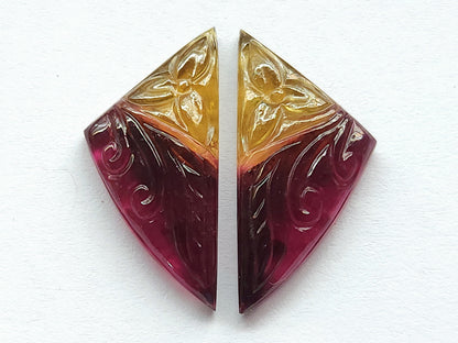 Natural Bio-Tourmaline Fancy Shape Carving Pair| Hand-Carved Pair Gemstone