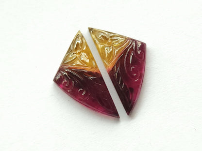 Natural Bio-Tourmaline Fancy Shape Carving Pair| Hand-Carved Pair Gemstone