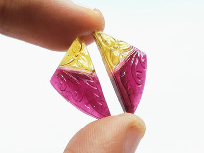 Natural Bio-Tourmaline Fancy Shape Carving Pair| Hand-Carved Pair Gemstone