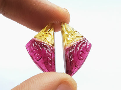 Natural Bio-Tourmaline Fancy Shape Carving Pair| Hand-Carved Pair Gemstone