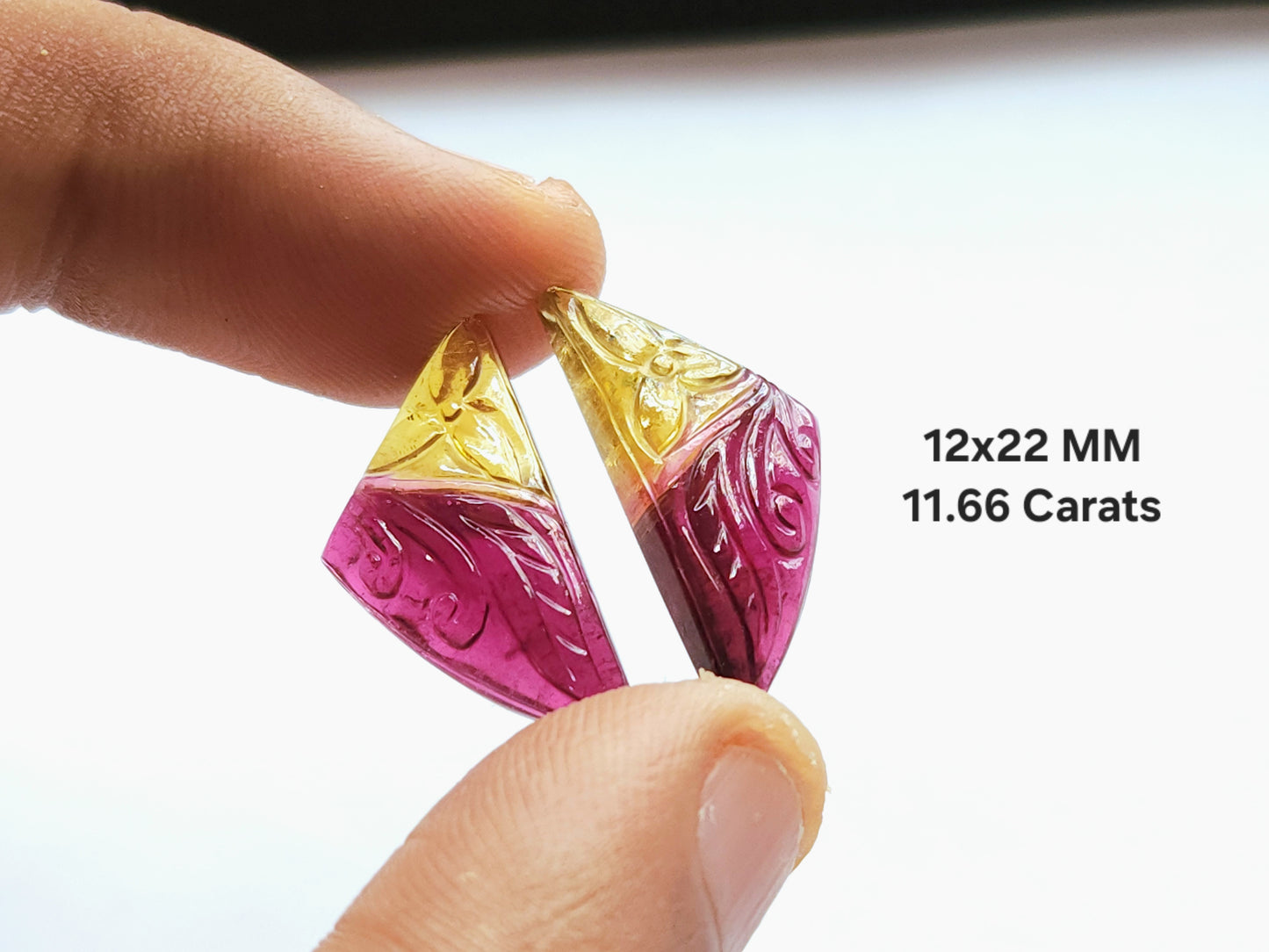 Natural Bio-Tourmaline Fancy Shape Carving Pair| Hand-Carved Pair Gemstone