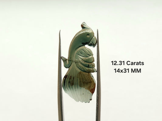 Natural Green Tourmaline Bird Carving | Hand-Carved Bird Gemstone