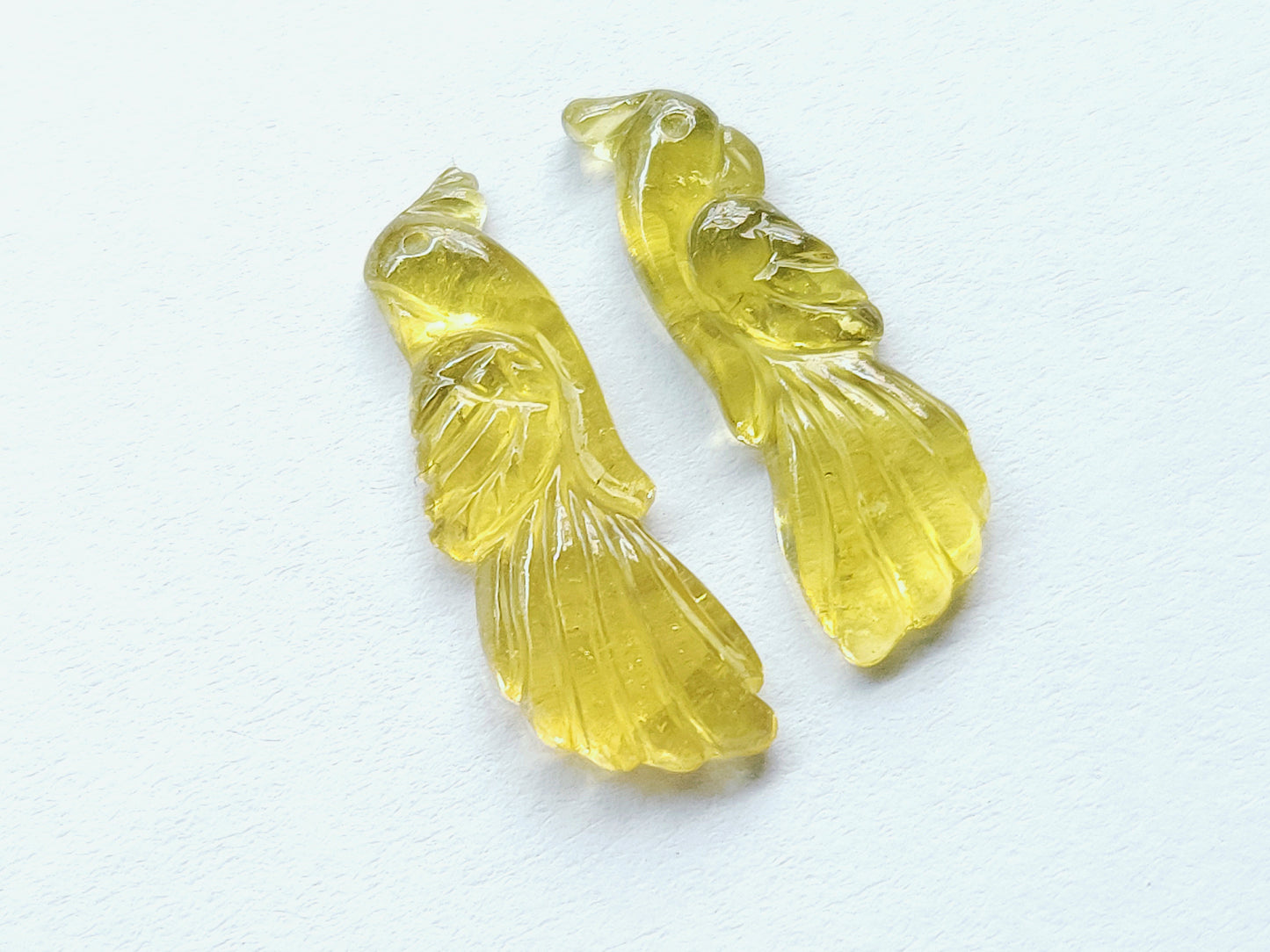 Rare! Natural Yellow Tourmaline Bird Carving | Hand-Carved Bird Pair Gemstone