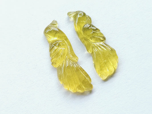 Rare! Natural Yellow Tourmaline Bird Carving | Hand-Carved Bird Pair Gemstone