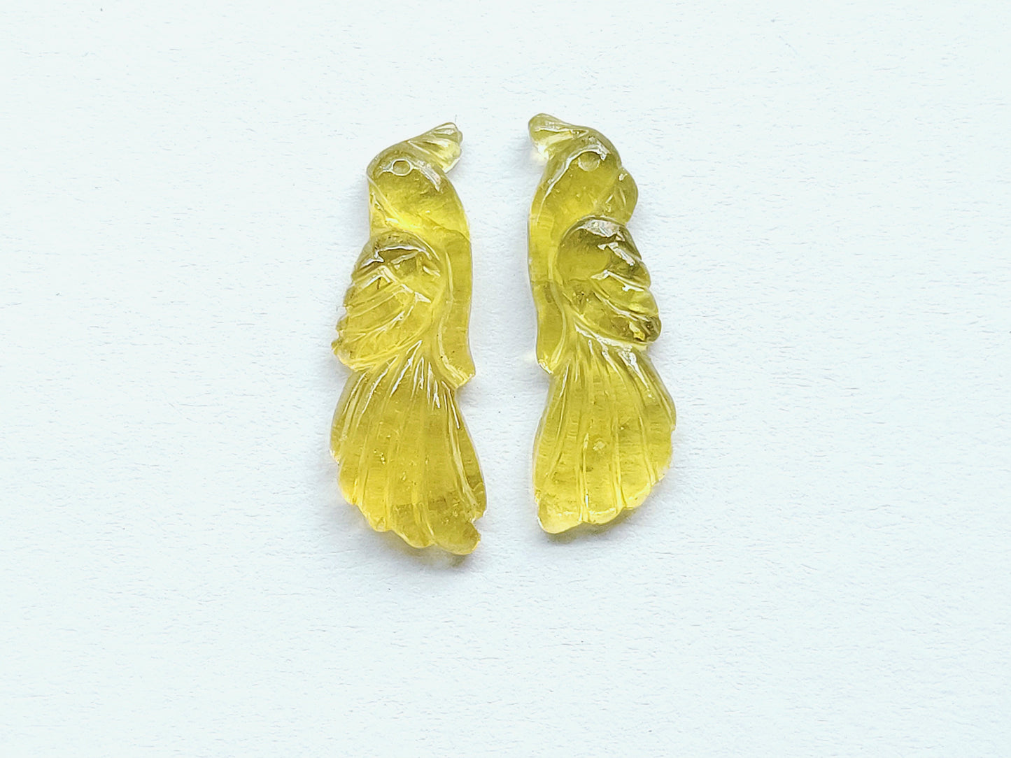 Rare! Natural Yellow Tourmaline Bird Carving | Hand-Carved Bird Pair Gemstone