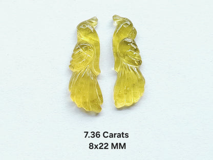 Rare! Natural Yellow Tourmaline Bird Carving | Hand-Carved Bird Pair Gemstone