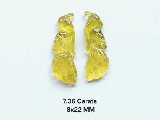 Rare! Natural Yellow Tourmaline Bird Carving | Hand-Carved Bird Pair Gemstone
