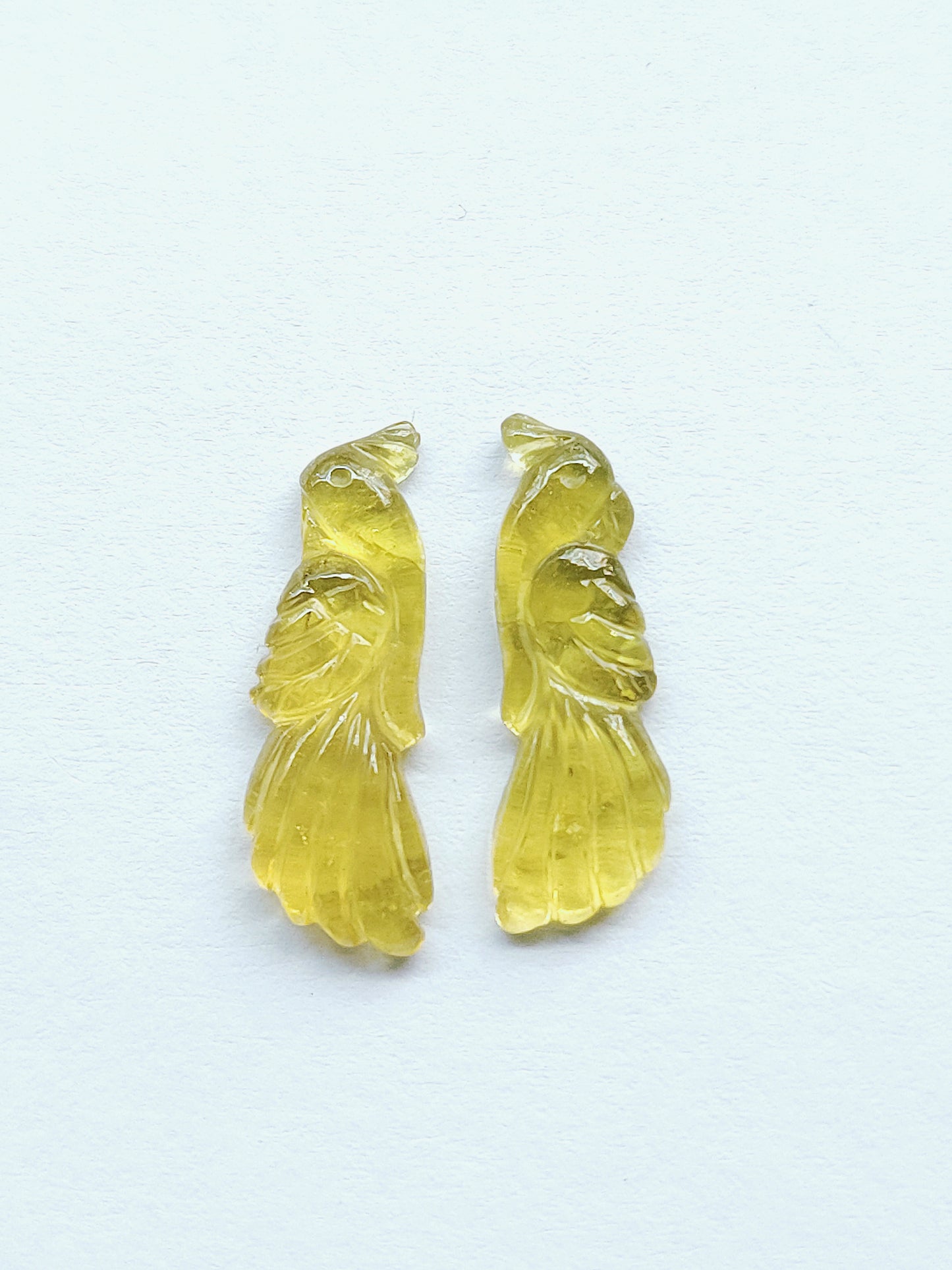 Rare! Natural Yellow Tourmaline Bird Carving | Hand-Carved Bird Pair Gemstone
