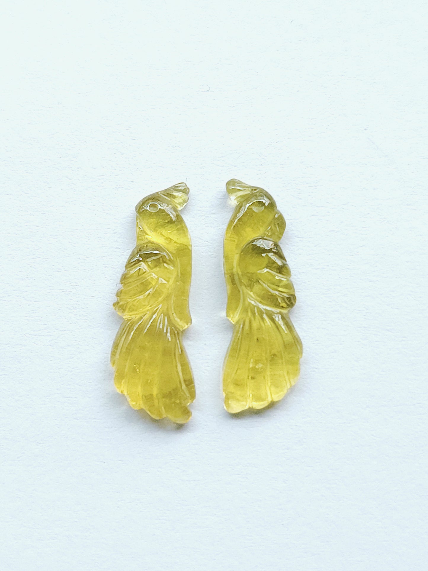 Rare! Natural Yellow Tourmaline Bird Carving | Hand-Carved Bird Pair Gemstone