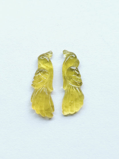 Rare! Natural Yellow Tourmaline Bird Carving | Hand-Carved Bird Pair Gemstone