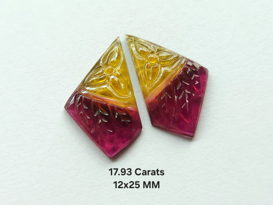Natural Bio-Tourmaline Fancy Shape Carving Pair| Hand-Carved Pair Gemstone