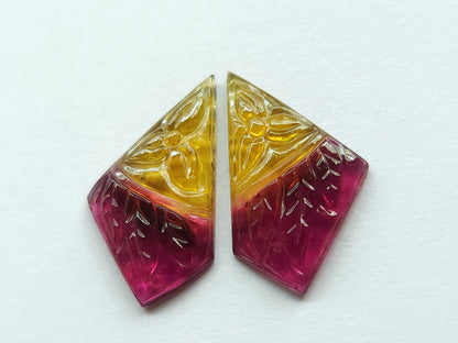 Natural Bio-Tourmaline Fancy Shape Carving Pair| Hand-Carved Pair Gemstone