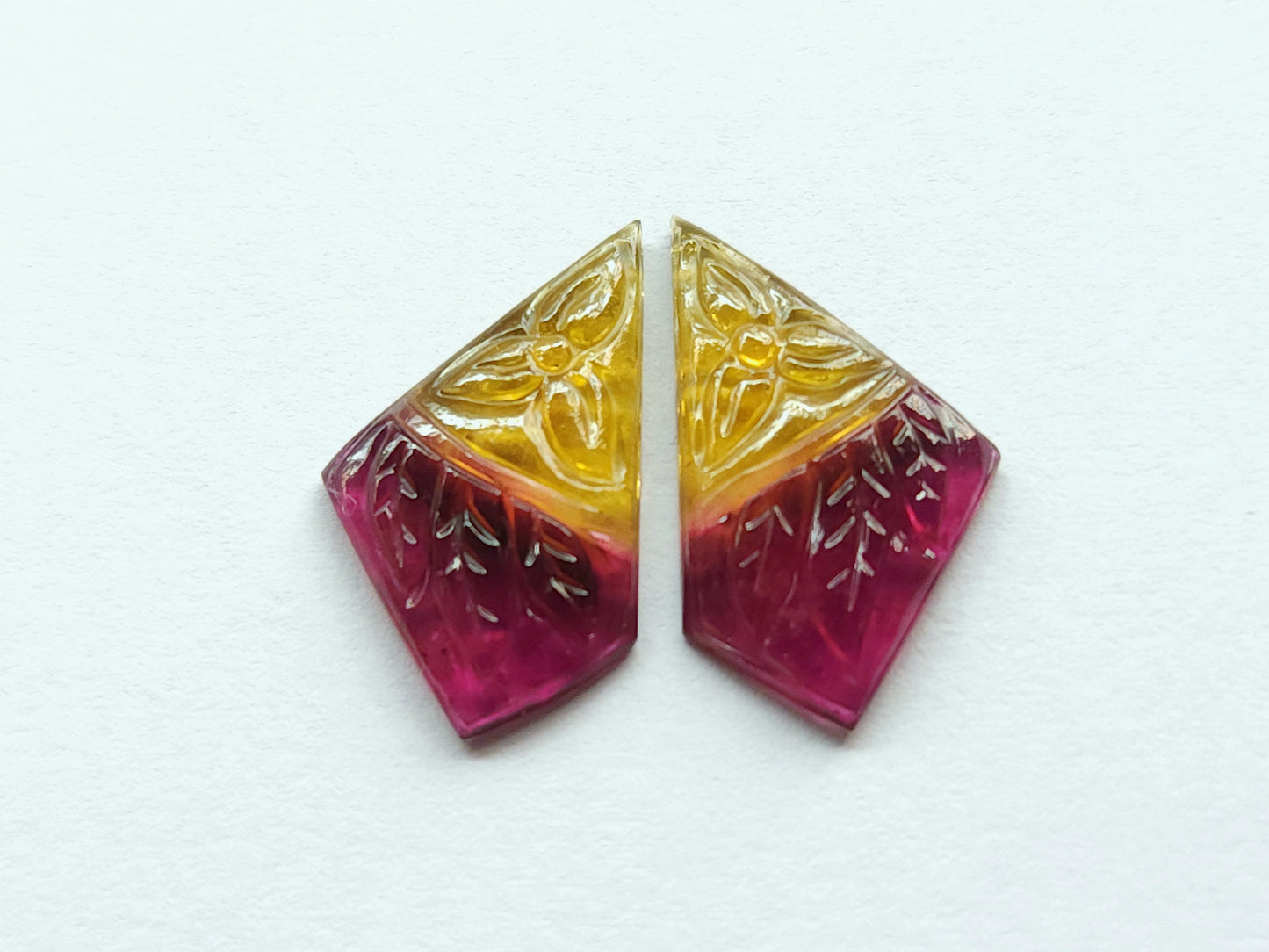 Natural Bio-Tourmaline Fancy Shape Carving Pair| Hand-Carved Pair Gemstone