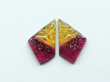 Natural Bio-Tourmaline Fancy Shape Carving Pair| Hand-Carved Pair Gemstone