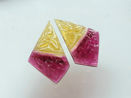 Natural Bio-Tourmaline Fancy Shape Carving Pair| Hand-Carved Pair Gemstone