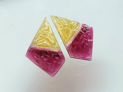 Natural Bio-Tourmaline Fancy Shape Carving Pair| Hand-Carved Pair Gemstone