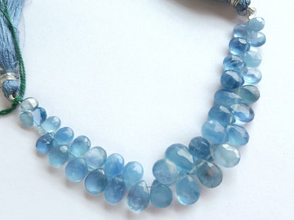 Natural Aquamarine Faceted Pear Briolette Beads