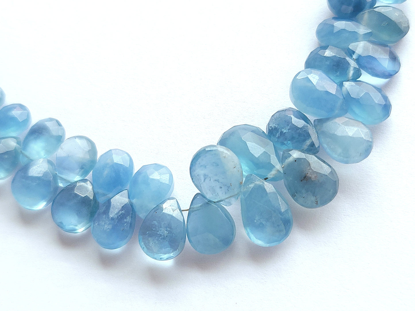 Natural Aquamarine Faceted Pear Briolette Beads