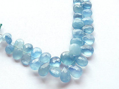 Natural Aquamarine Faceted Pear Briolette Beads