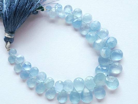 Natural Aquamarine Faceted Pear Briolette Beads