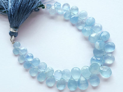 Natural Aquamarine Faceted Pear Briolette Beads