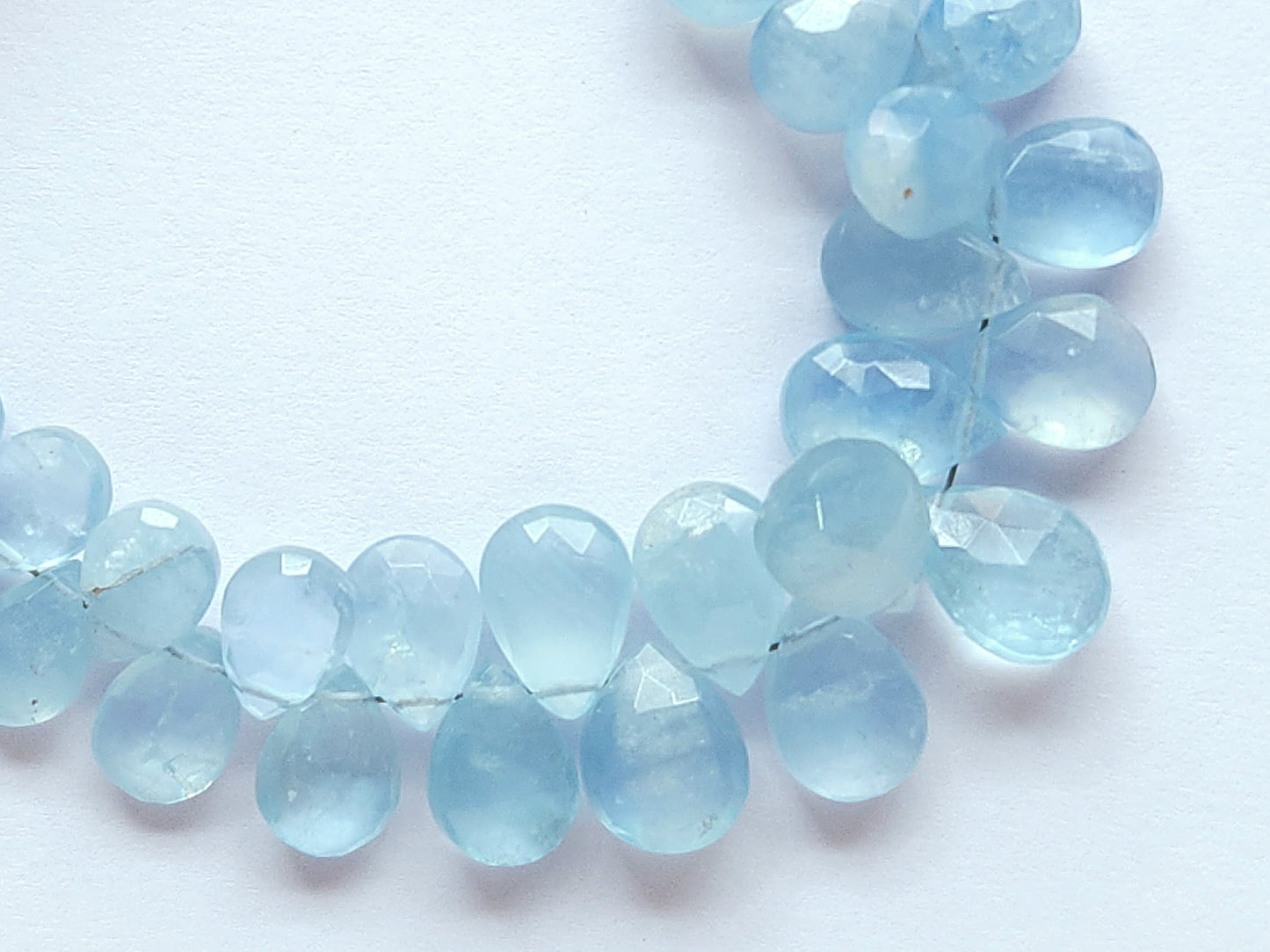 Natural Aquamarine Faceted Pear Briolette Beads