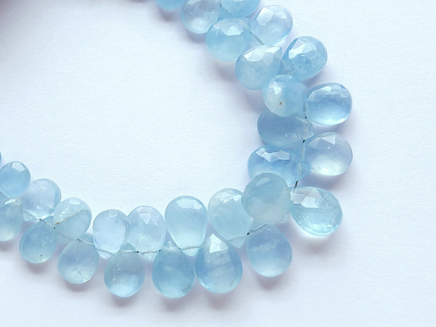 Natural Aquamarine Faceted Pear Briolette Beads