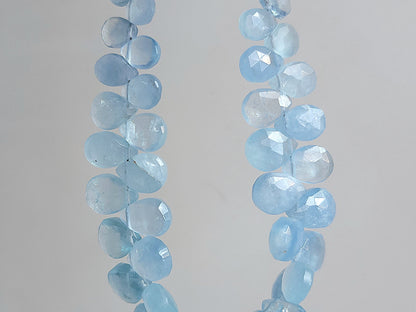 Natural Aquamarine Faceted Pear Briolette Beads