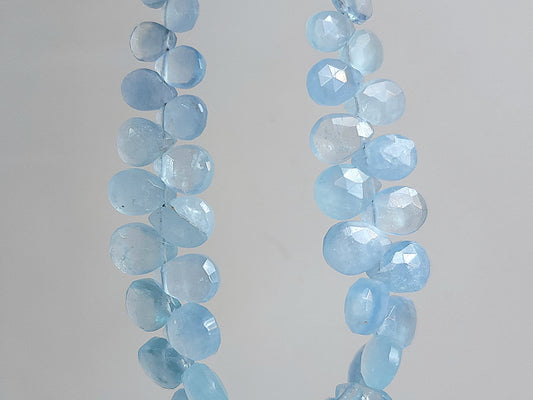 Natural Aquamarine Faceted Pear Briolette Beads