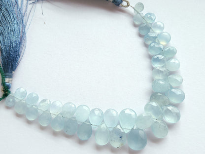 Natural Aquamarine Faceted Pear Briolette Beads