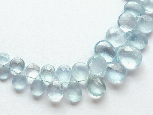 Natural Aquamarine Faceted Pear Briolette Beads