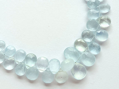 Natural Aquamarine Faceted Pear Briolette Beads