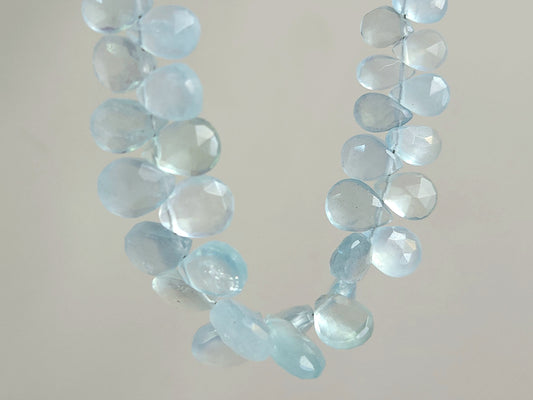 Natural Aquamarine Faceted Pear Briolette Beads