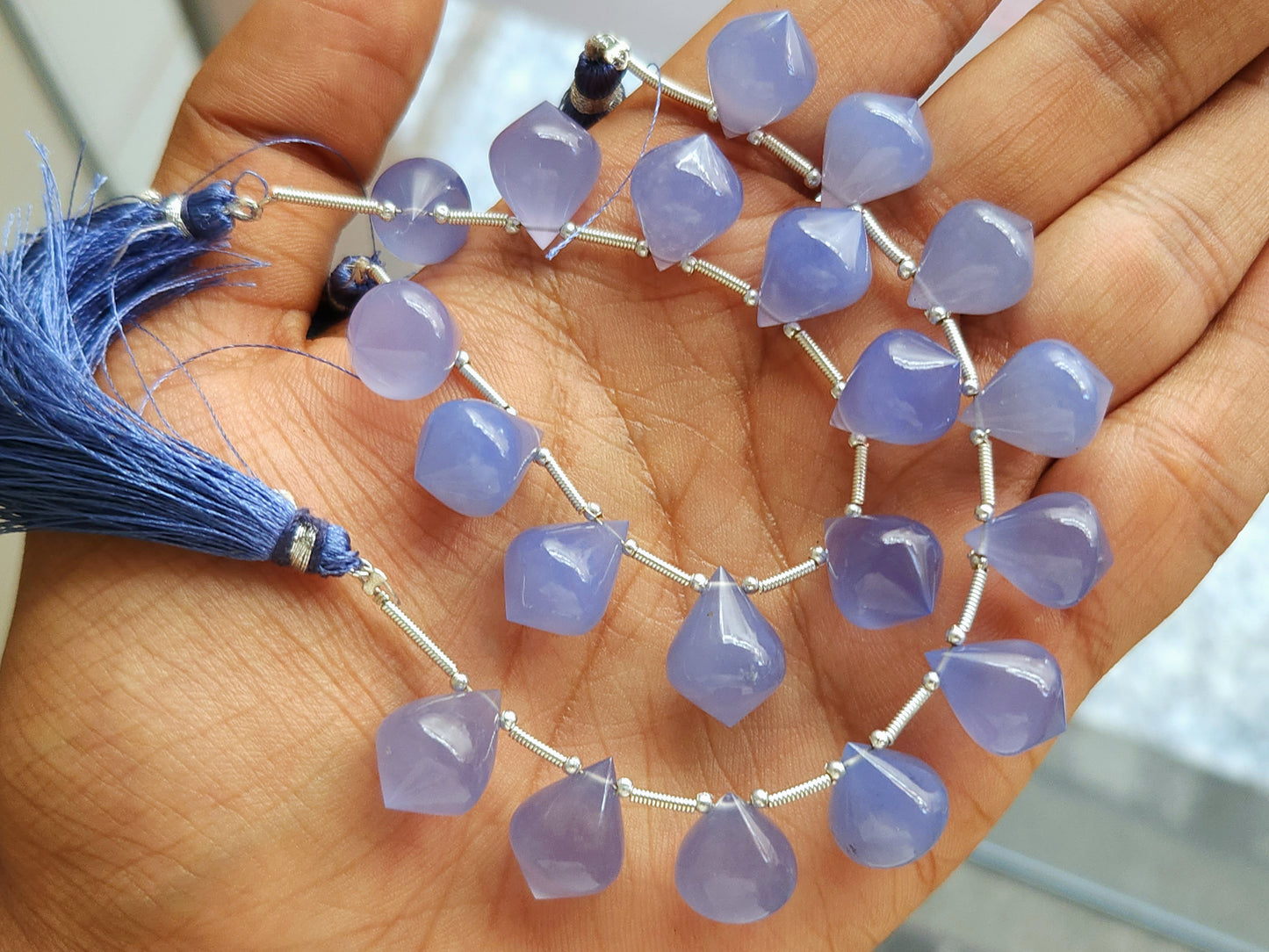 AAA Blue Chalcedony Slanted Shape Drops