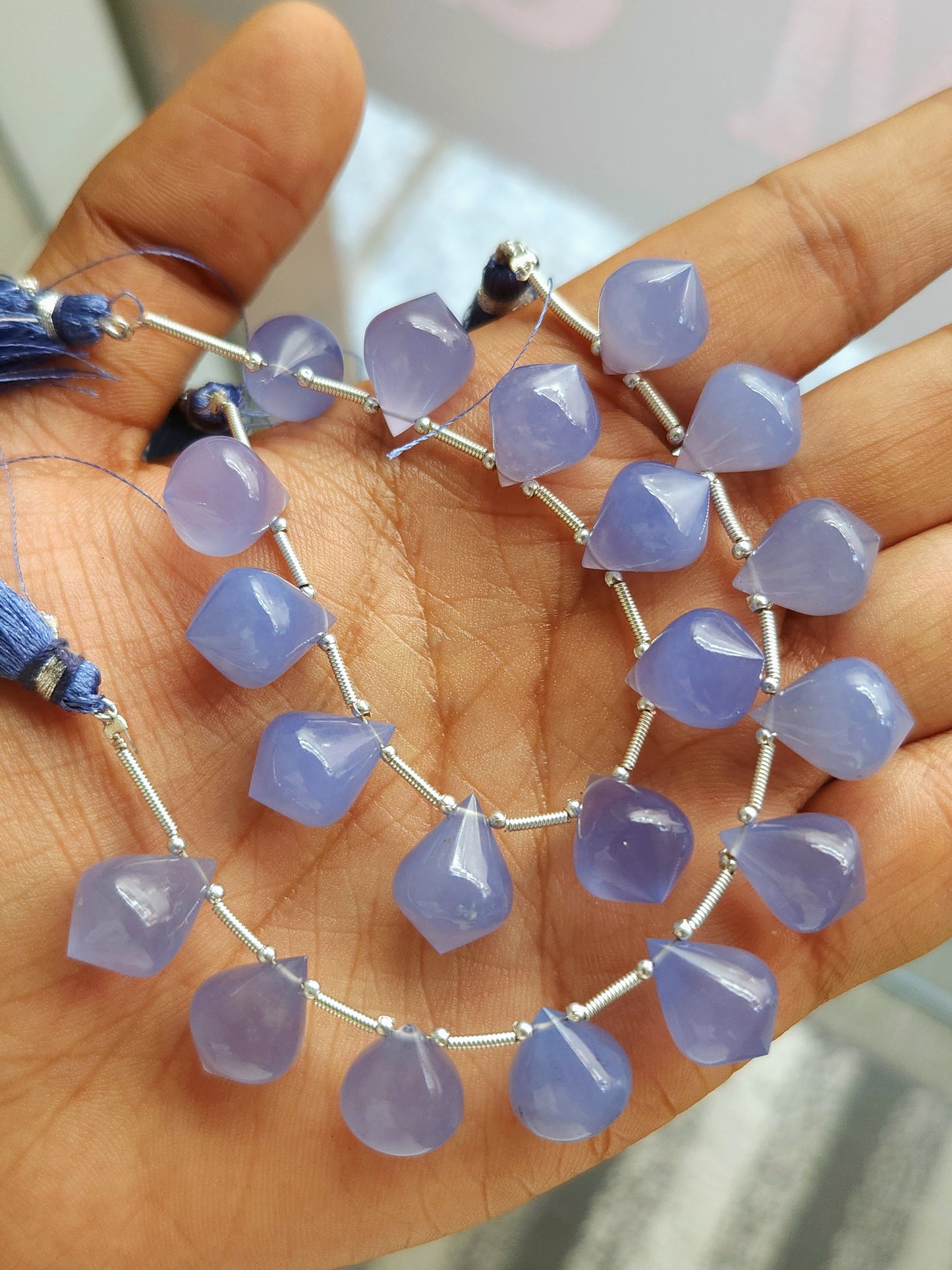 AAA Blue Chalcedony Slanted Shape Drops