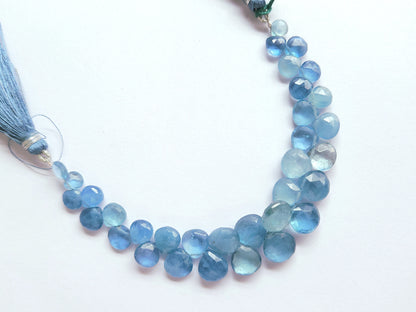 Natural Aquamarine Faceted Heart Shape Briolette Beads