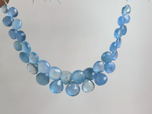 Natural Aquamarine Faceted Heart Shape Briolette Beads