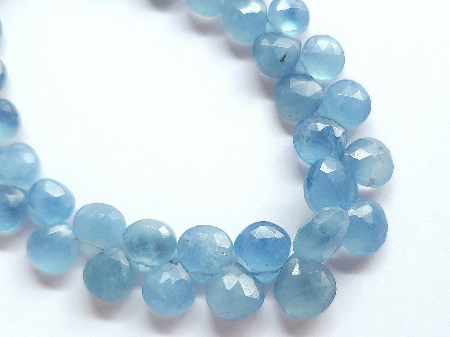 Natural Aquamarine Faceted Heart Shape Briolette Beads