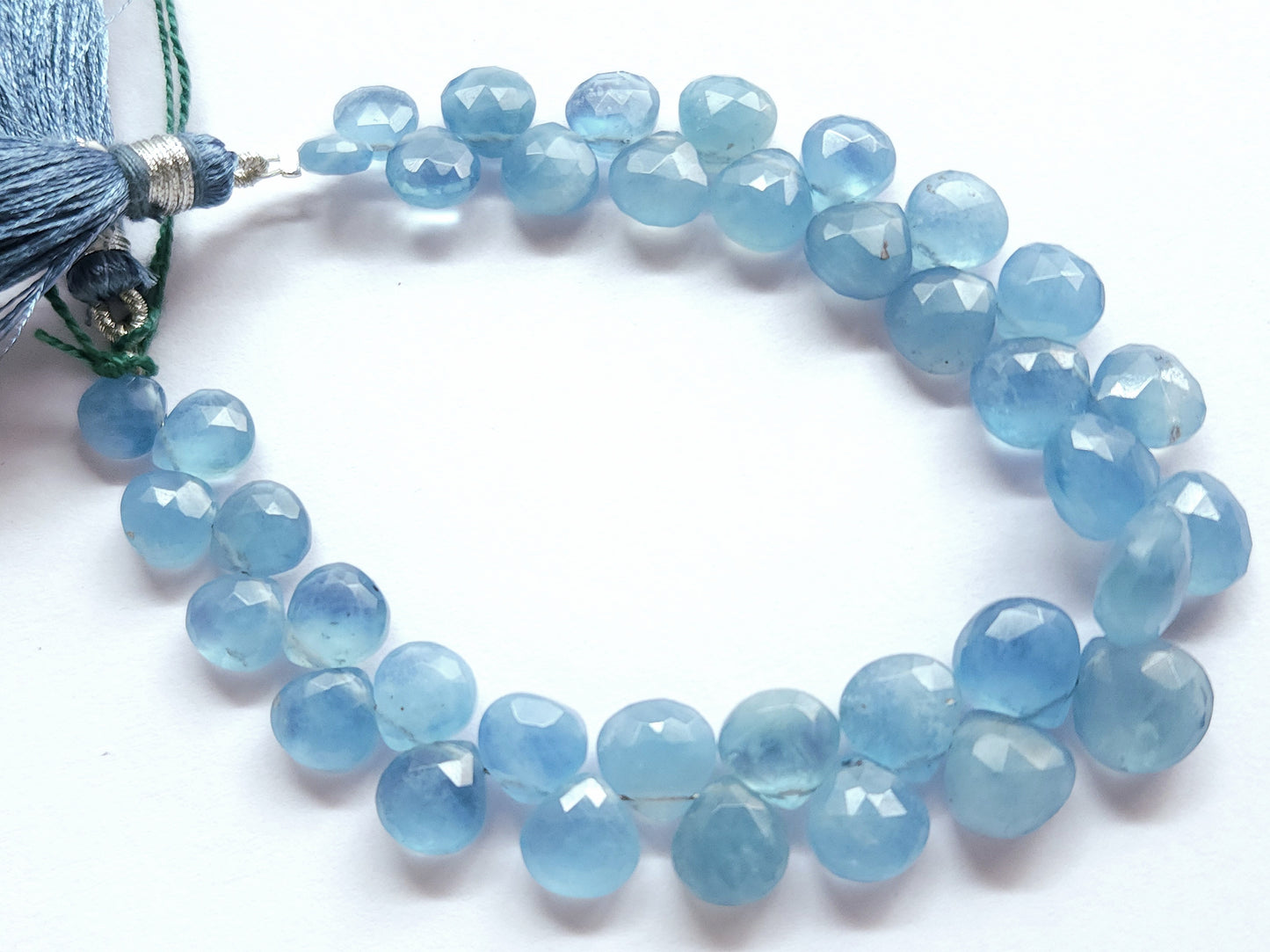 Natural Aquamarine Faceted Heart Shape Briolette Beads