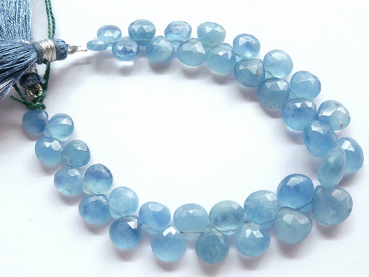 Natural Aquamarine Faceted Heart Shape Briolette Beads