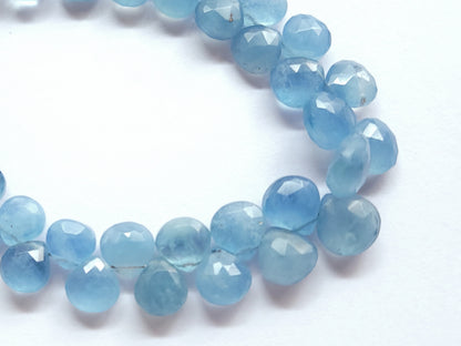Natural Aquamarine Faceted Heart Shape Briolette Beads